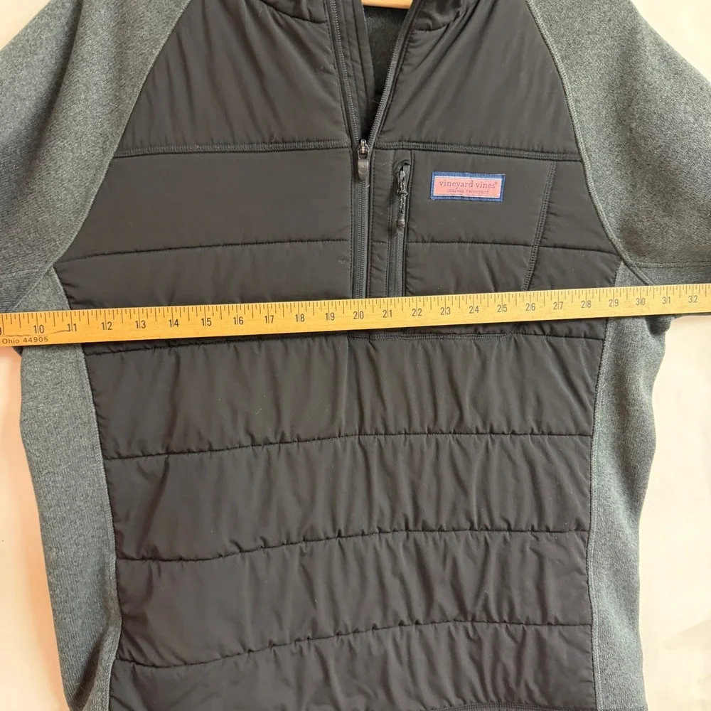 Vineyard Vines Mens Staysail Performance Hybrid Fleece Zip Pullover Gray Black L